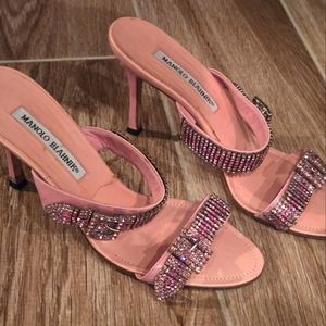 Manola Blahnik pink Rhinestone, strappy Sandal